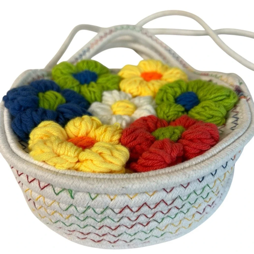Crochet Floral Crossbody Bag Colorful Flower Boho Cottagecore Woven Open